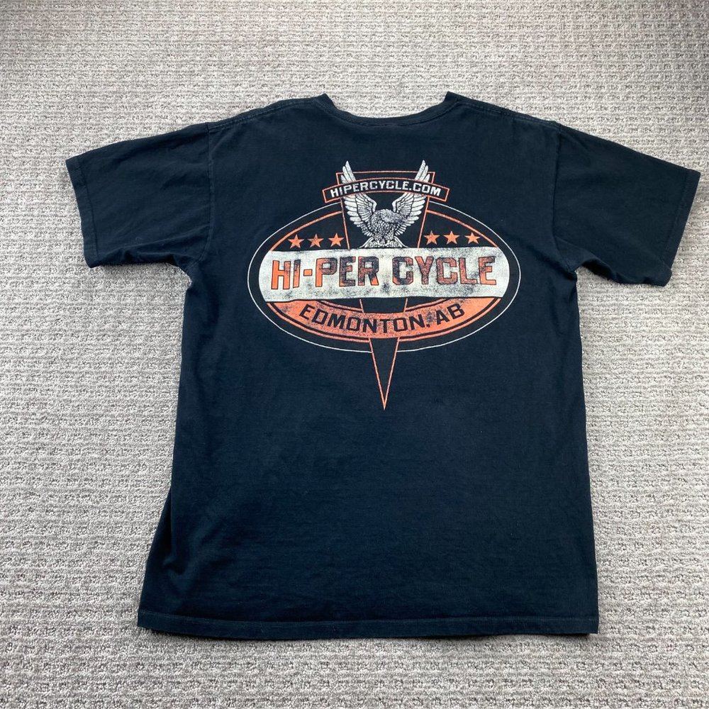 Biker Shirt Men Large L Black Hi-per Cycle Edmonton AB Eagle Skull Motorcycles